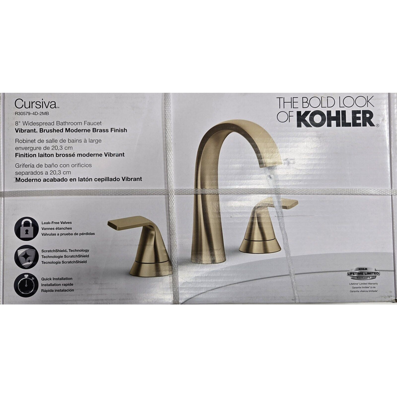 Kohler R30579-4D-2MB Cursiva Widespread Bathroom Faucet - Vibrant Brushed Brass