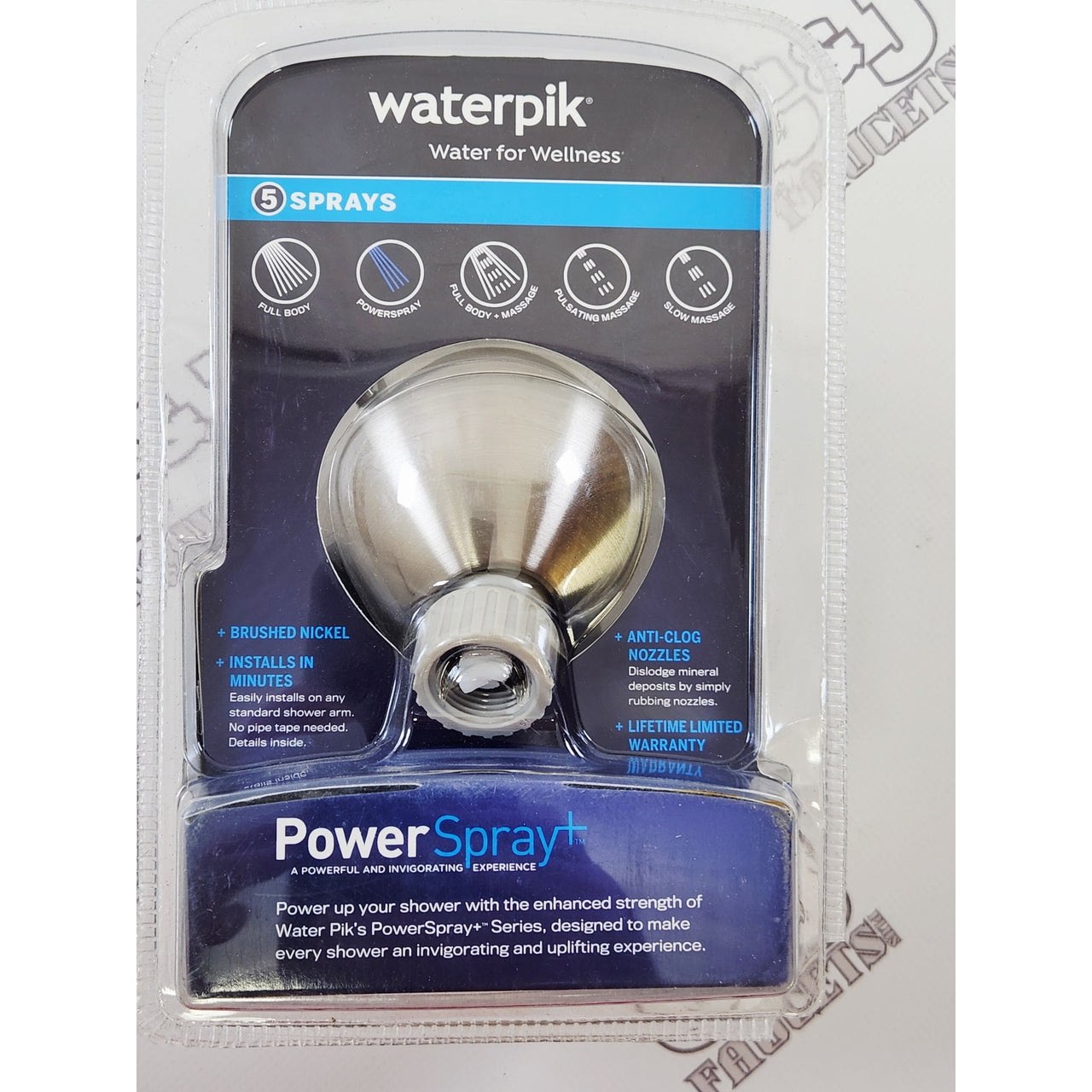 Waterpik TAV-529E PowerSpray+ 1.8 GPM 5 Spray Fixed Shower Head - Brushed Nickel
