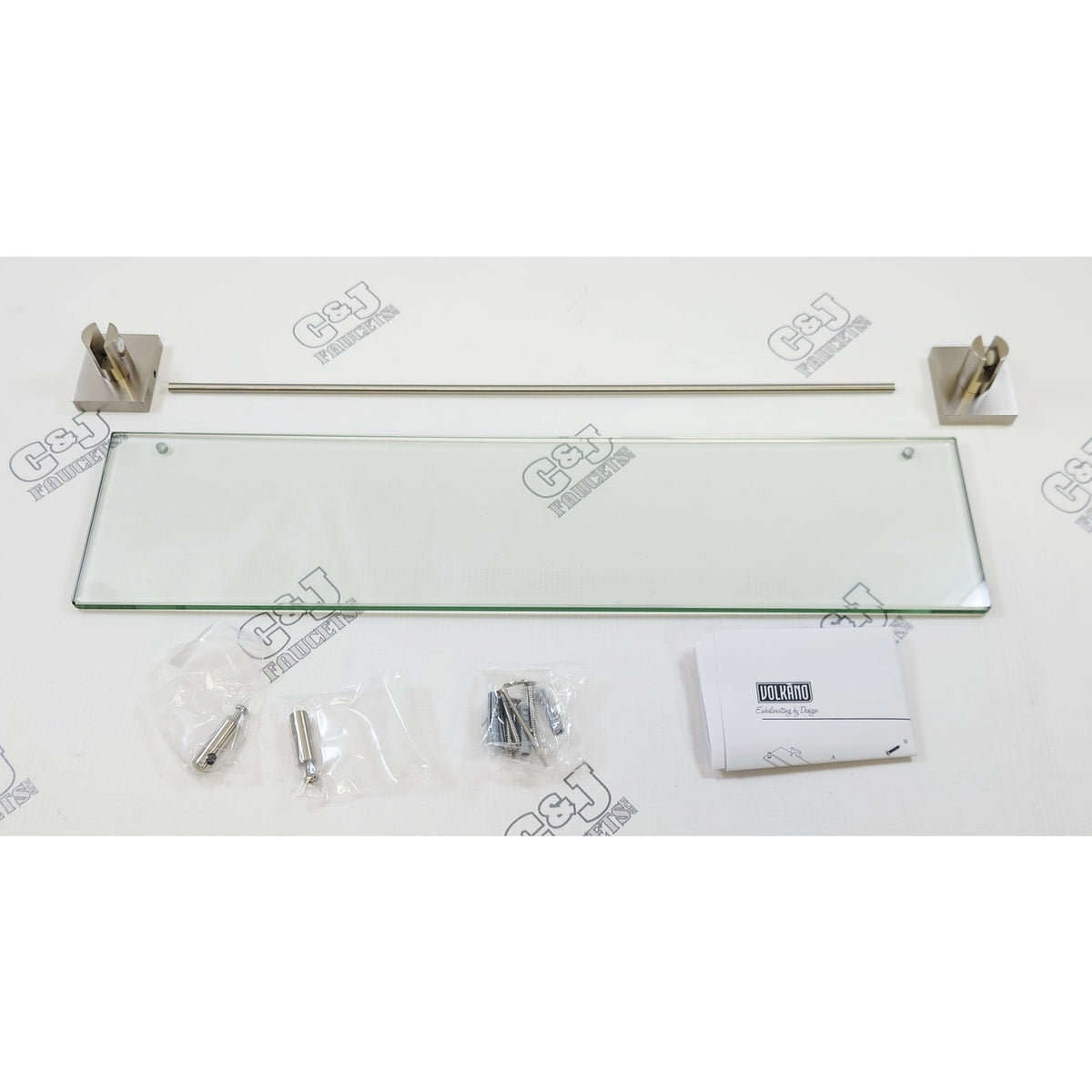 ICO Bath V62764 Crater 20-1/2" x 5-1/2" Glass Bathroom Shelf - Brushed Nickel
