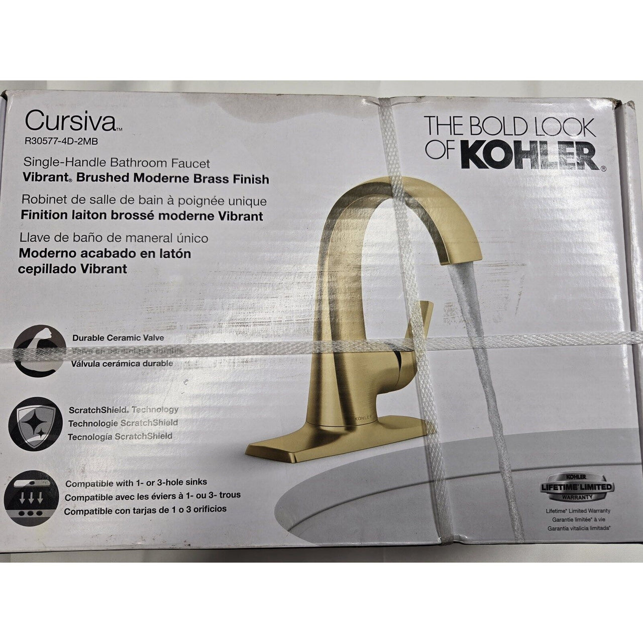 Kohler R30577-4D-2MB Cursiva Single Handle Bathroom Faucet - Brushed Brass
