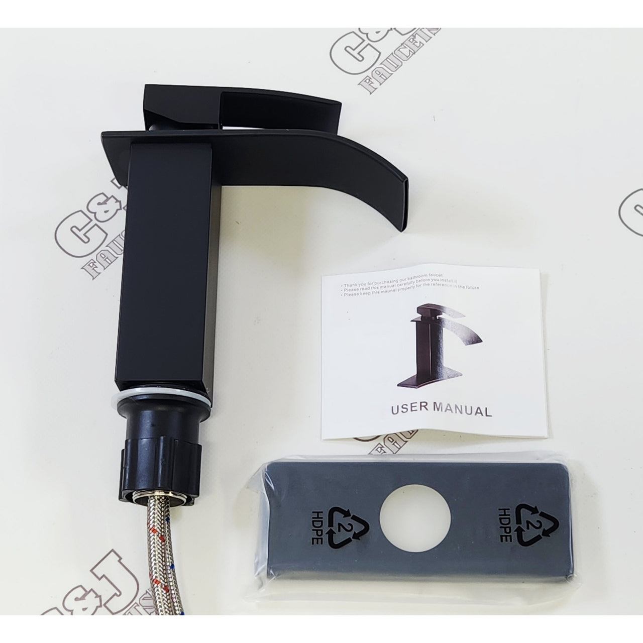 AKLFGN TPLT-003H-DP Single Hole Waterfall 1.2 GPM Sink Faucet - Matte Black