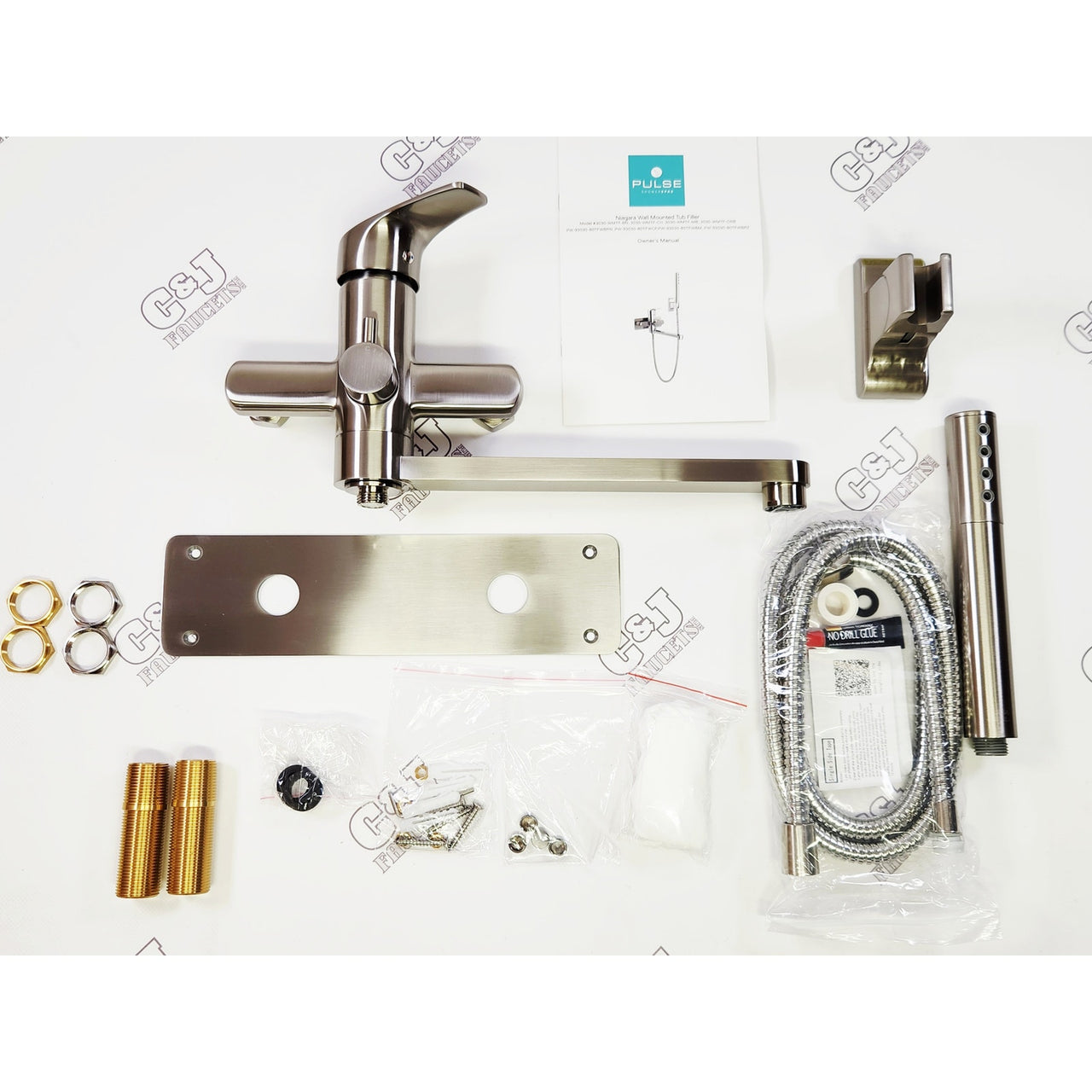 Pulse 3030-WMTF-BN Niagara 19 GPM Wall Mount Tub Filler - Brushed Nickel