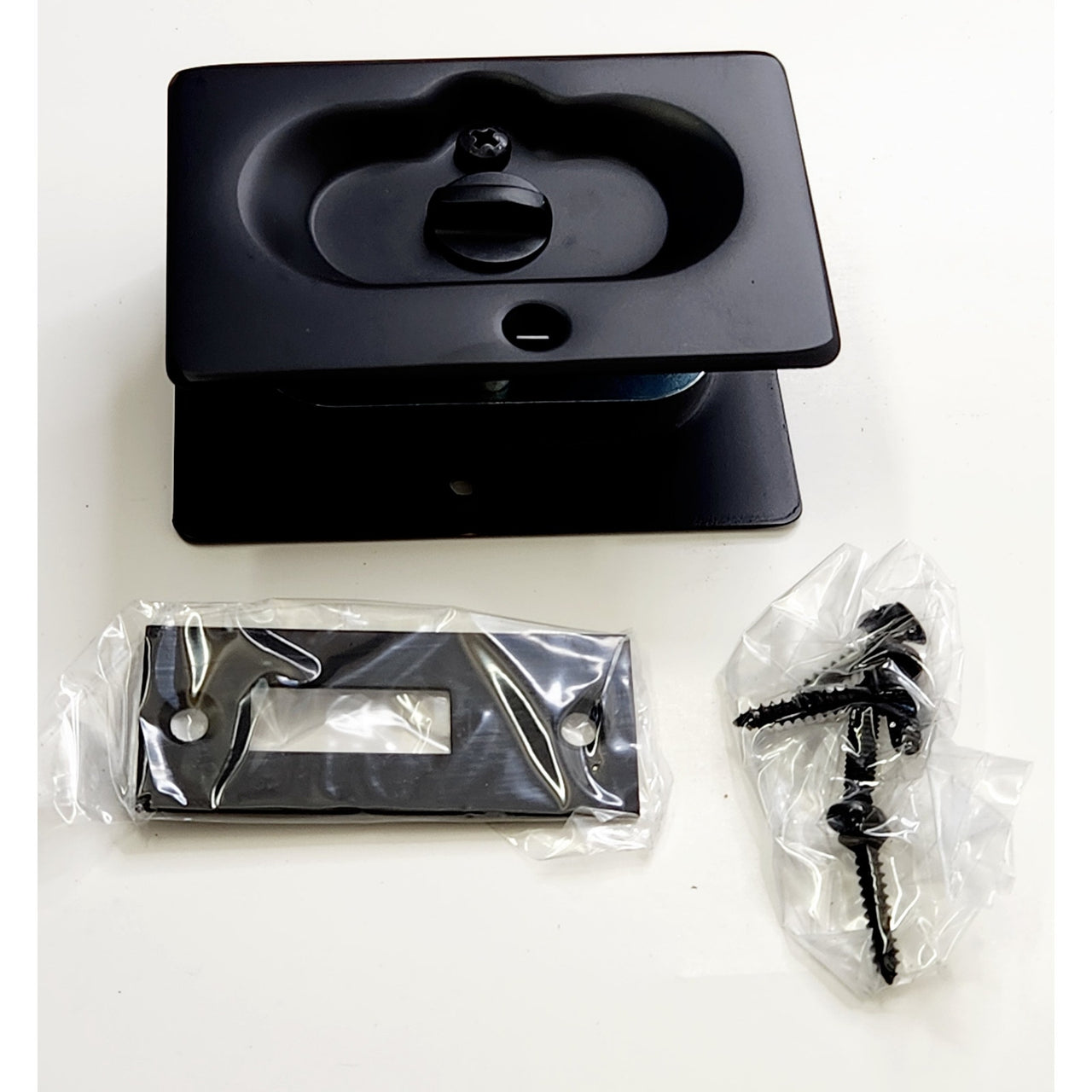 Emtek 2102US19 3-1/2" H Solid Brass Privacy Pocket Door Lock - Flat Black